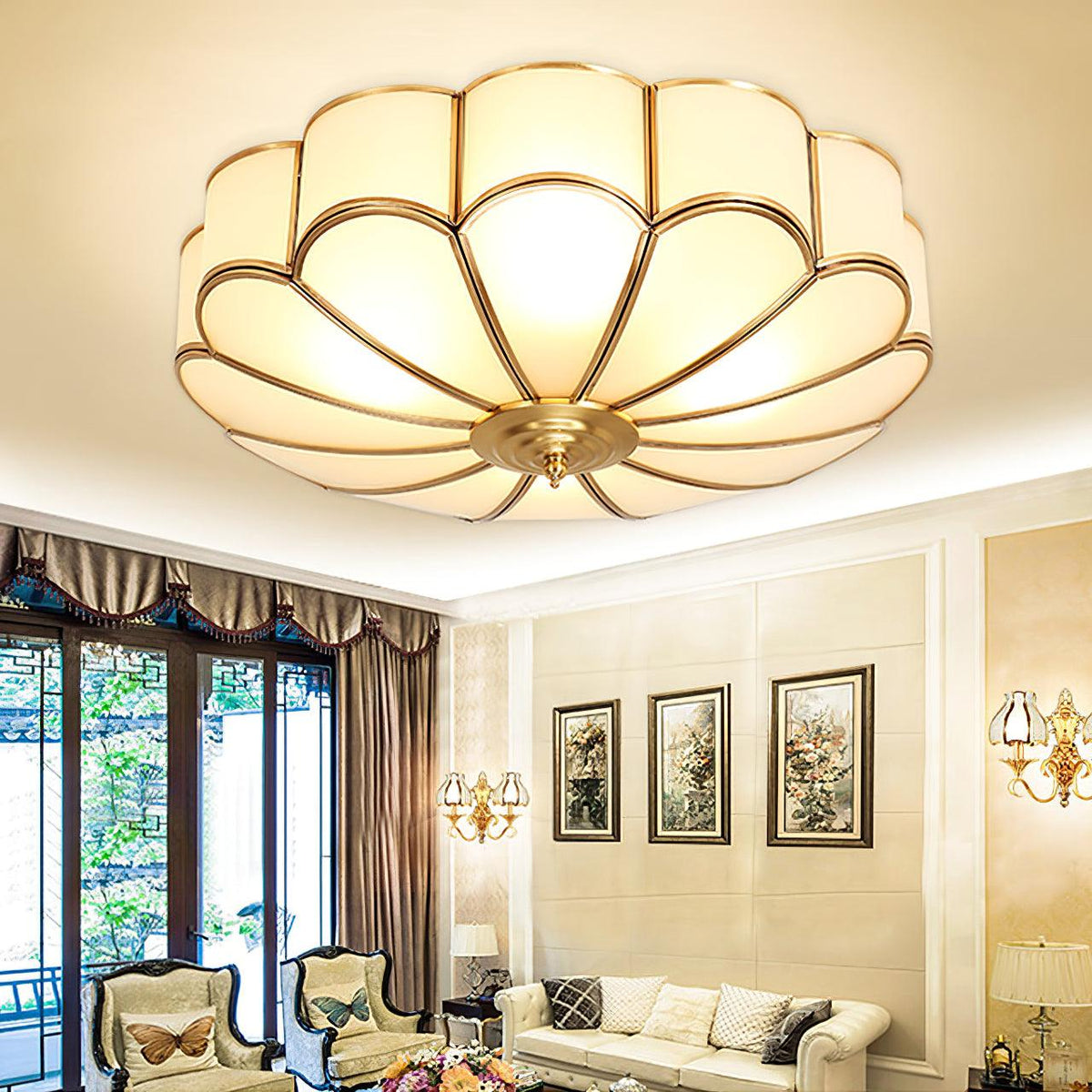 Plafondlamp Glas Messing Goud Rond Klassiek Woonkamer Hal Eetkamer Vintage Design Verlichting Diffuus Licht | Sansoti