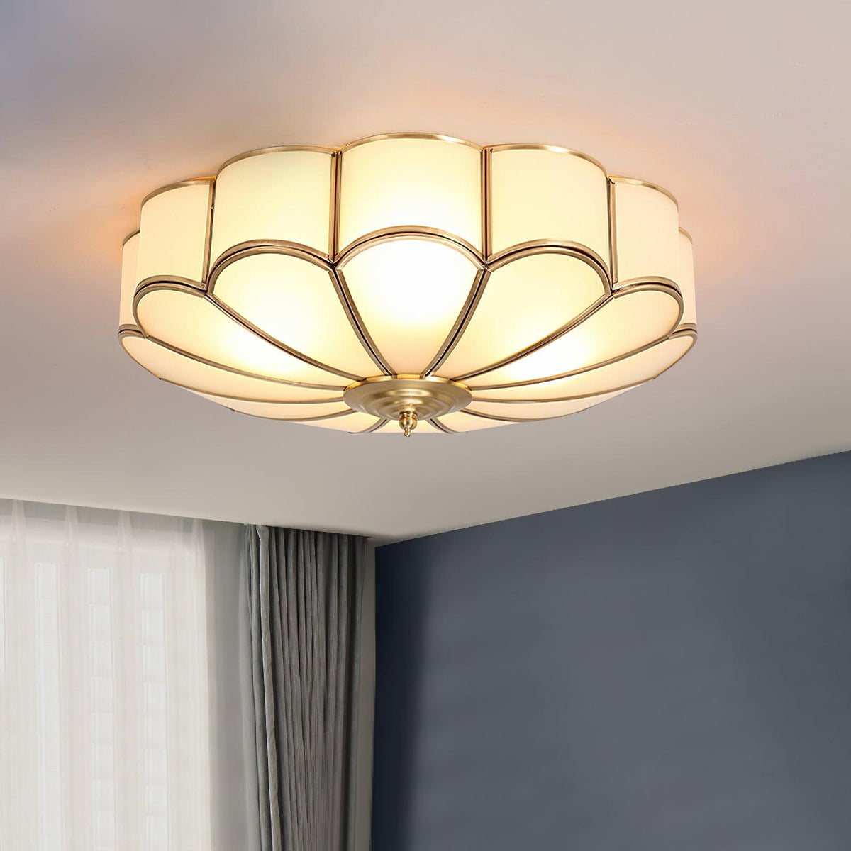 Plafondlamp Glas Messing Goud Rond Klassiek Woonkamer Hal Eetkamer Vintage Design Verlichting Diffuus Licht | Sansoti