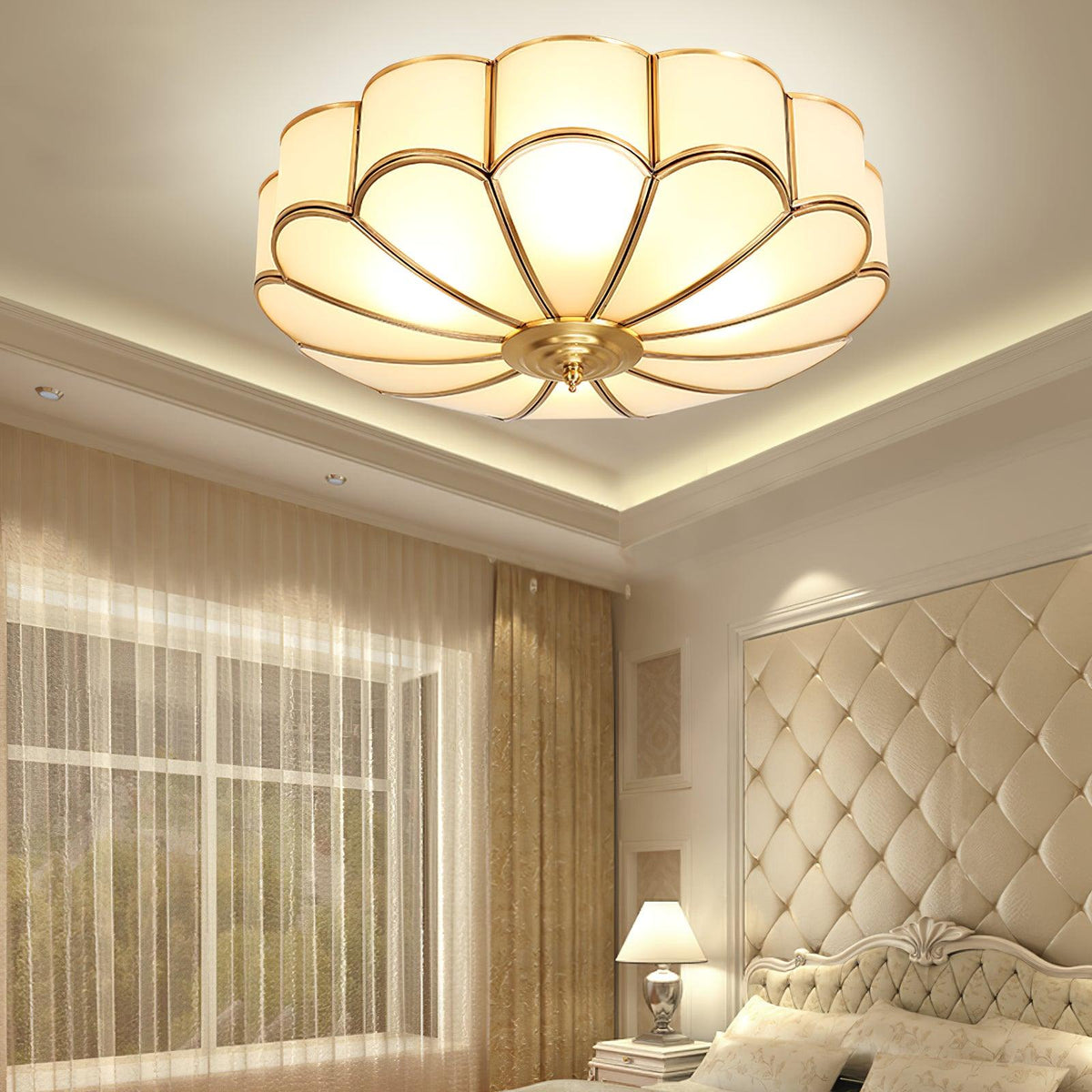 Plafondlamp Glas Messing Goud Rond Klassiek Woonkamer Hal Eetkamer Vintage Design Verlichting Diffuus Licht | Sansoti