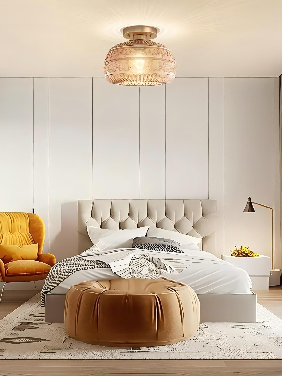 Glass Globe Ceiling Lamp Textured Glass Semi-Flush Lighting for Any Room | Sansoti