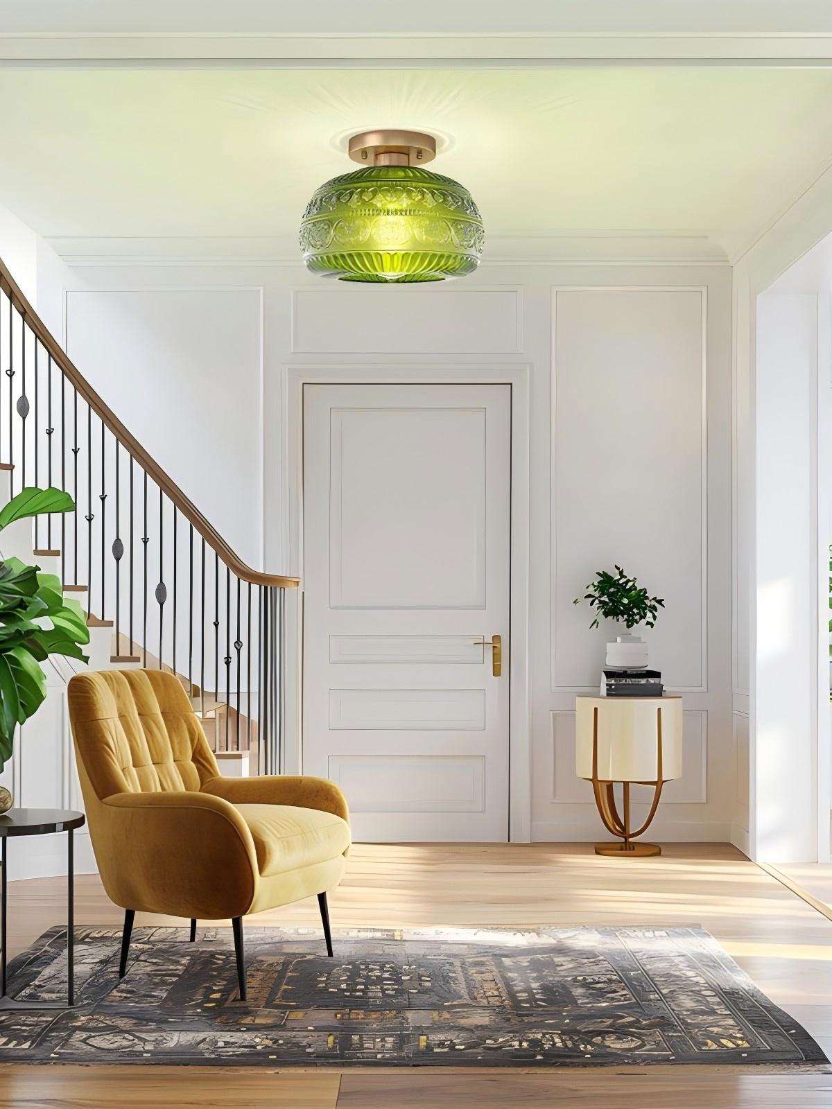 Glass Globe Ceiling Lamp Textured Glass Semi-Flush Lighting for Any Room | Sansoti