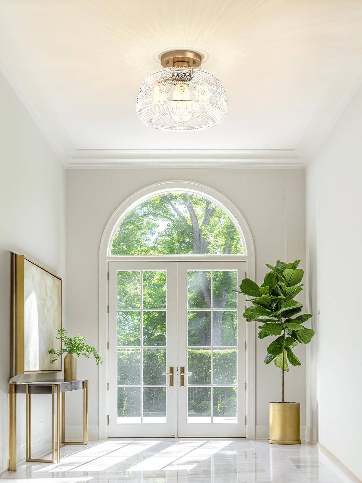 Glass Globe Ceiling Lamp Textured Glass Semi-Flush Lighting for Any Room | Sansoti