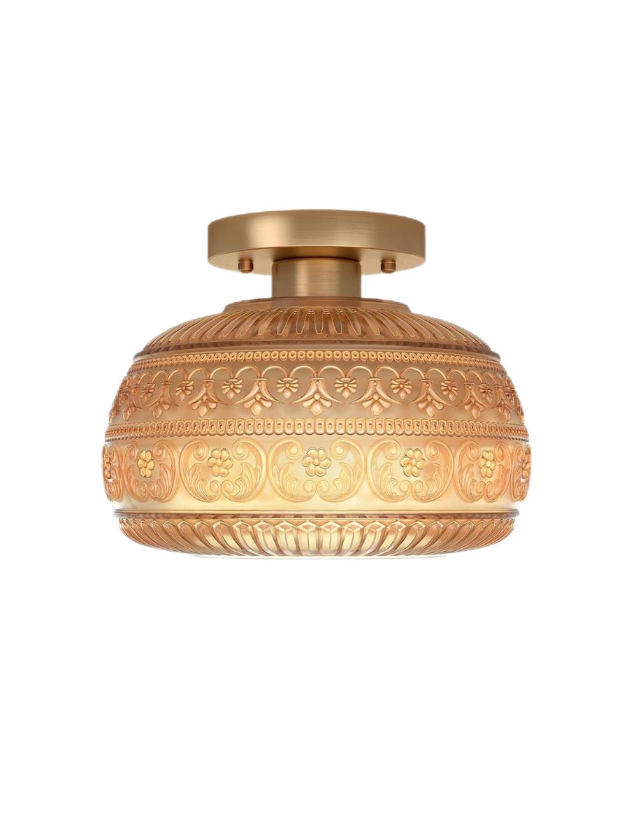 Glass Globe Ceiling Lamp Textured Glass Semi-Flush Lighting for Any Room | Sansoti