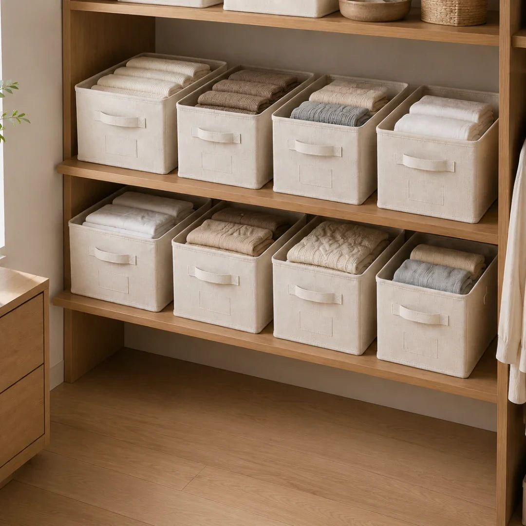 Foldable Drawer Organizer Linen Cotton 40x25x20cm Clothes Storage Drawer Divider Storage System for Closet | Sansoti
