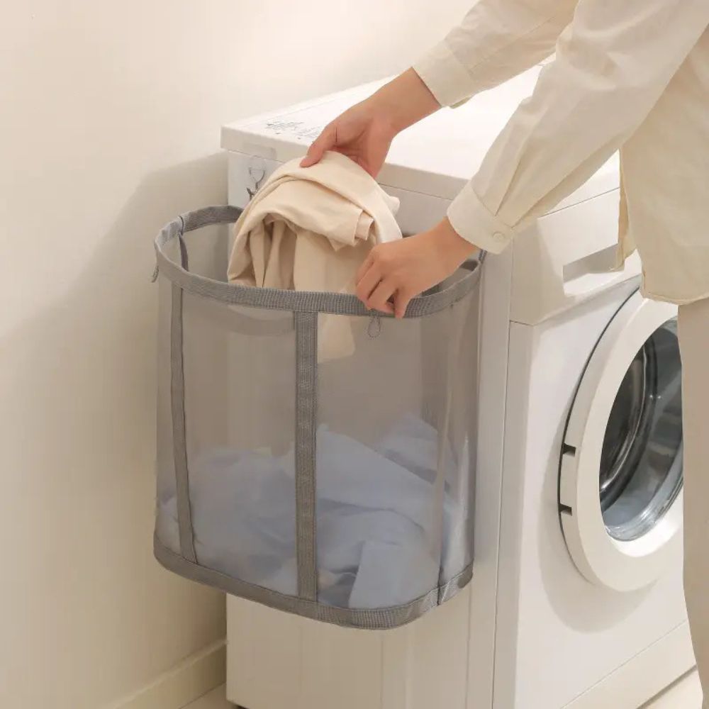 Collapsible Laundry Basket with Mesh – Foldable Laundry Storage Basket for Bedroom and Bathroom – Lightweight Ventilated Laundry Box with Hanging Loop | Sansoti