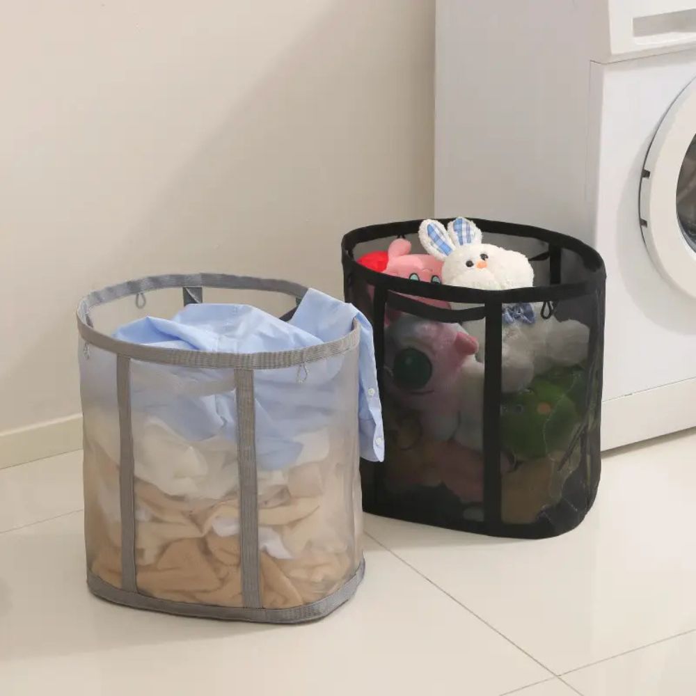 Collapsible Laundry Basket with Mesh – Foldable Laundry Storage Basket for Bedroom and Bathroom – Lightweight Ventilated Laundry Box with Hanging Loop | Sansoti
