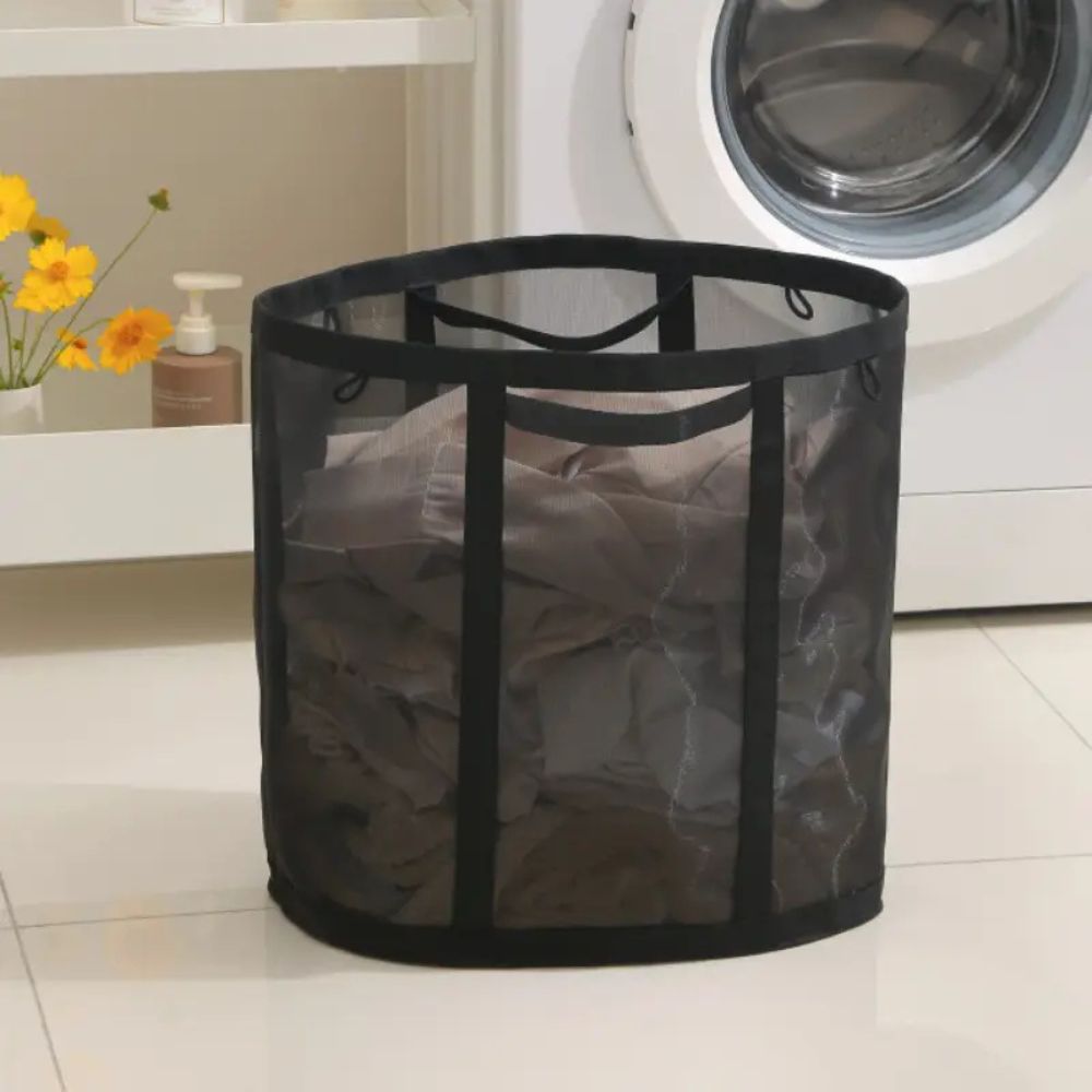 Collapsible Laundry Basket with Mesh – Foldable Laundry Storage Basket for Bedroom and Bathroom – Lightweight Ventilated Laundry Box with Hanging Loop | Sansoti