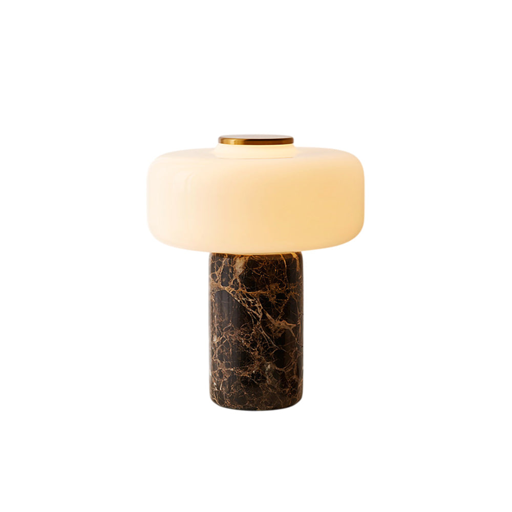 Rechargeable Marble Table Lamp with Opal Glass Shade – Dimmable Wireless Ambient Light with Natural Stone Base for Living Room Bedroom Luxury Interior | Sansoti