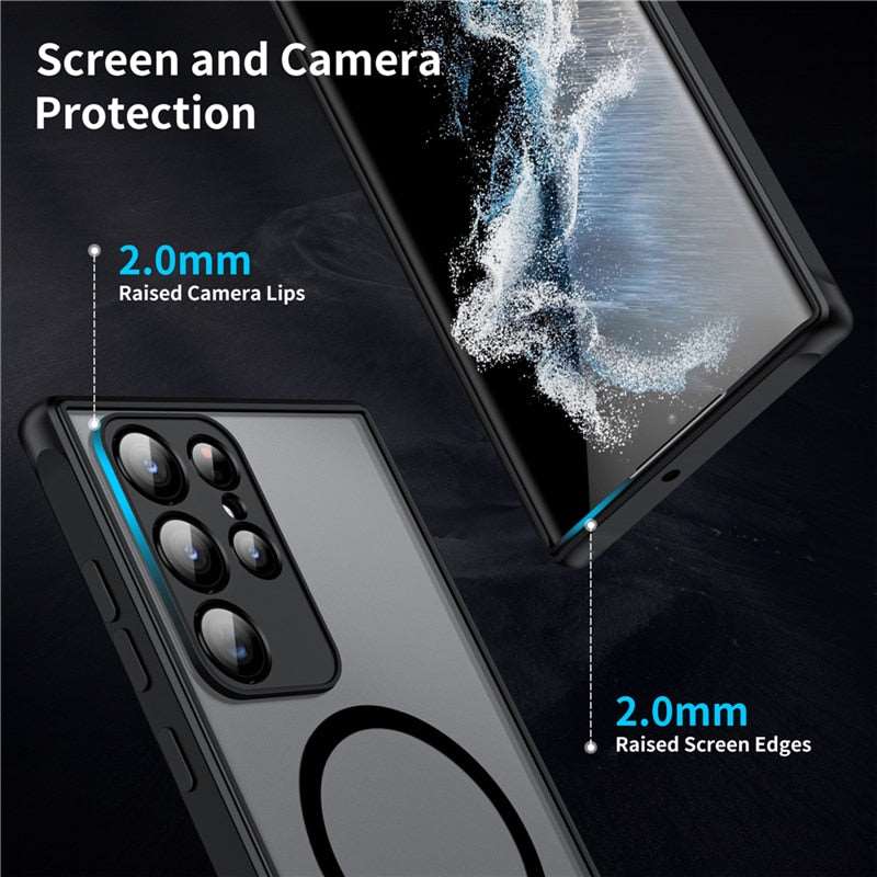 Magnetic Shockproof Smartphone Case - Transparent Protective Cover with Metal Frame - For Samsung Galaxy Series | Sansoti