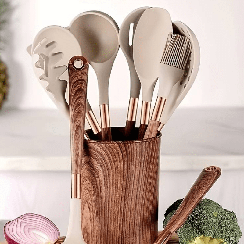 Kitchen set Silicone 10 Piece Heat resistant Non-stick Cookware Set Wooden Handle Kitchen Tools Set | Sansoti