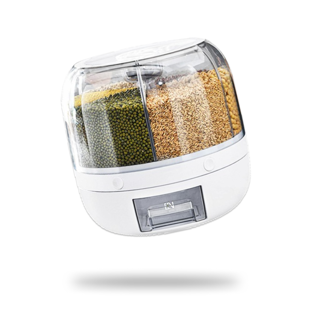 Boîte de conservation avec distributeur pour aliments secs – Organisateur de cuisine à 6 compartiments distributeur de céréales boîte de rangement avec couvercle | Sansoti