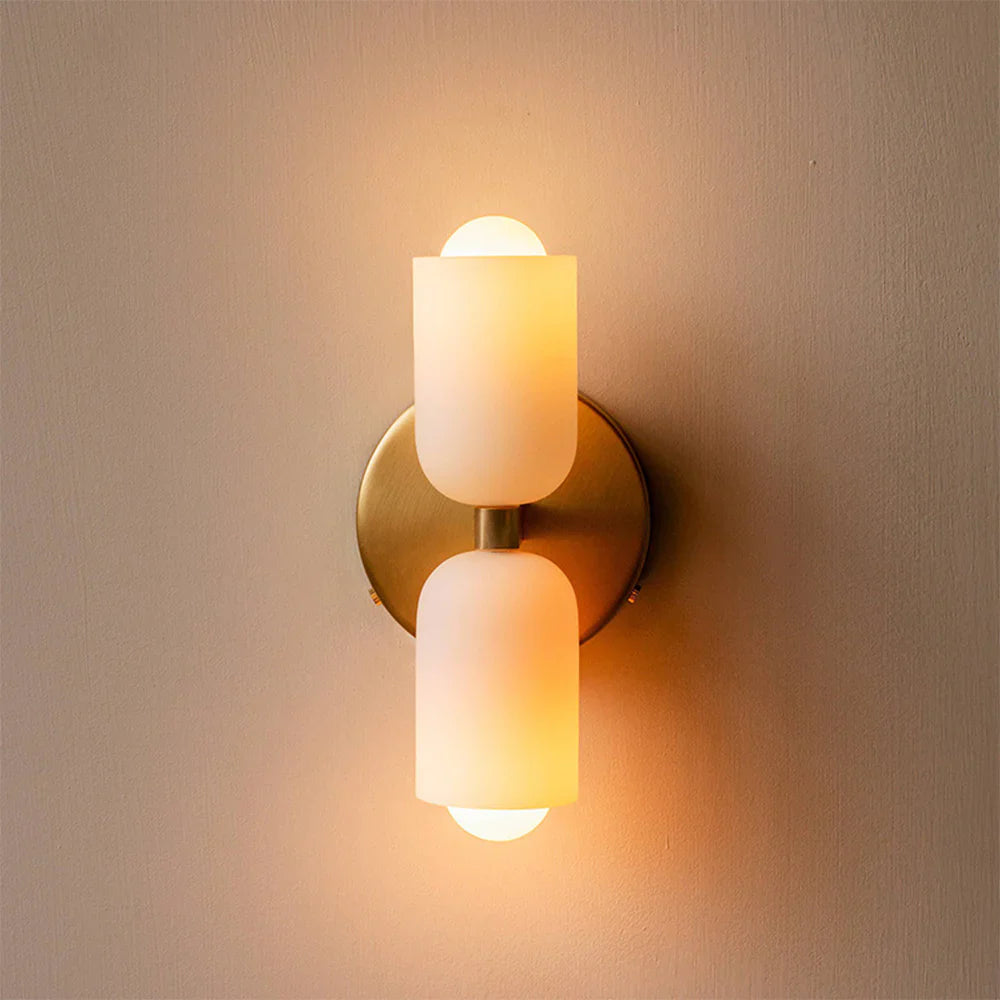 Podwójna retro francuska lampa ścienna ze szkła, E14, złota, do sypialni, przedpokoju, łazienki i salonu, vintage | Sansoti