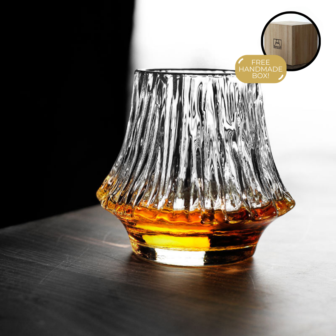 Verre à whisky japonais avec relief Mont Fuji 220ml, verre résistant à la chaleur, fait main | Verre tumbler exclusif premium | Sansoti