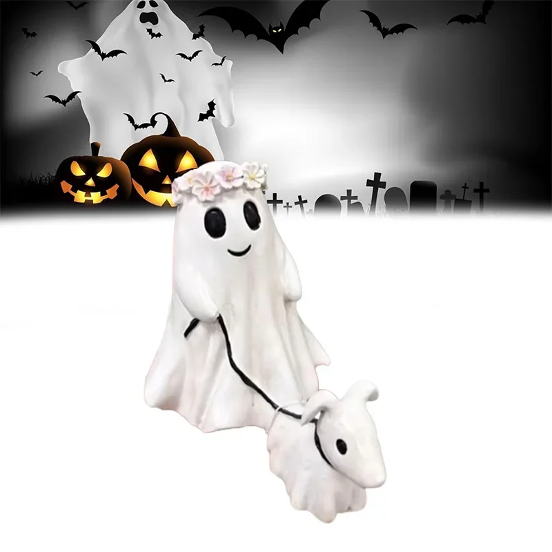 Spookachtig Hondenbeeld Halloween Decoratie Wandel Hond Figuur Wit Hars Tafelornament voor Interieur | Sansoti