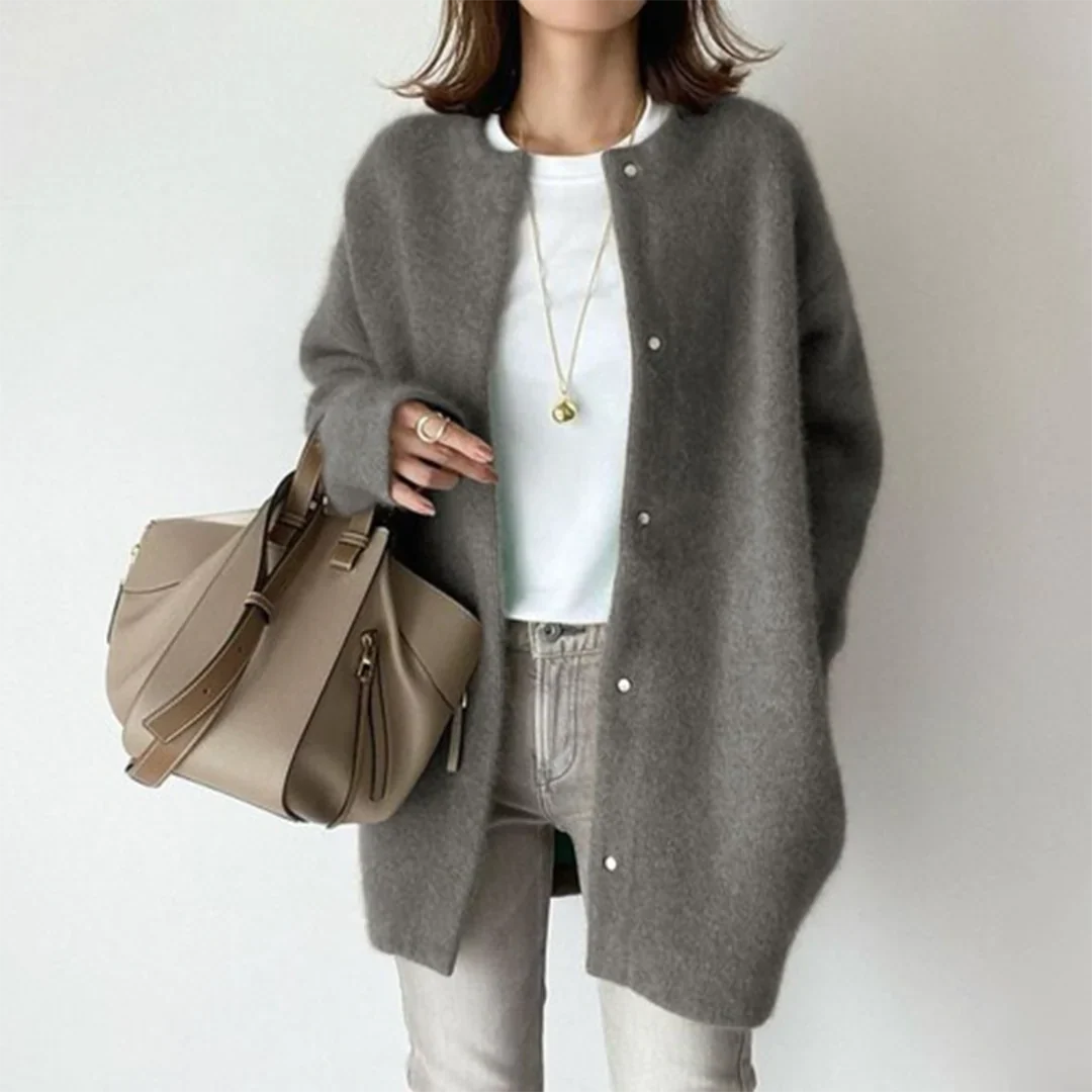 Gestrickte Damenweste mit langen Ärmeln und Knopfleiste – Warmes und bequemes Herbst- & Wintergilet – Eleganter und lässiger Stil – Vielseitig für Arbeit, Schule oder Ausflüge | Sansoti
