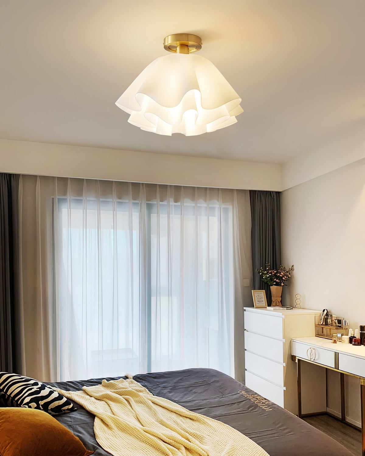 Ceiling Lamp Modern Folded Design Acrylic Copper E27 LED Living Room | Sansoti
