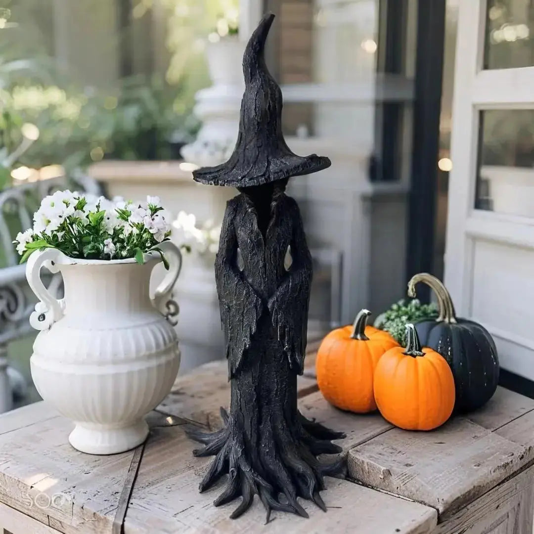 Handgefertigte Hexen-Gartenfigur 26cm Schutz Natürliche Energie Wetterfest Harz Stimmungsvolles Exterieur Interieur Mystischer Wächter | Sansoti
