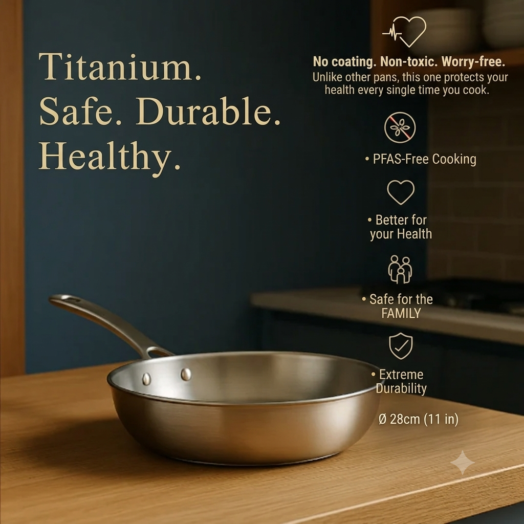 Poêle en titane | Batterie de cuisine induction martelée non toxique sans PFAS