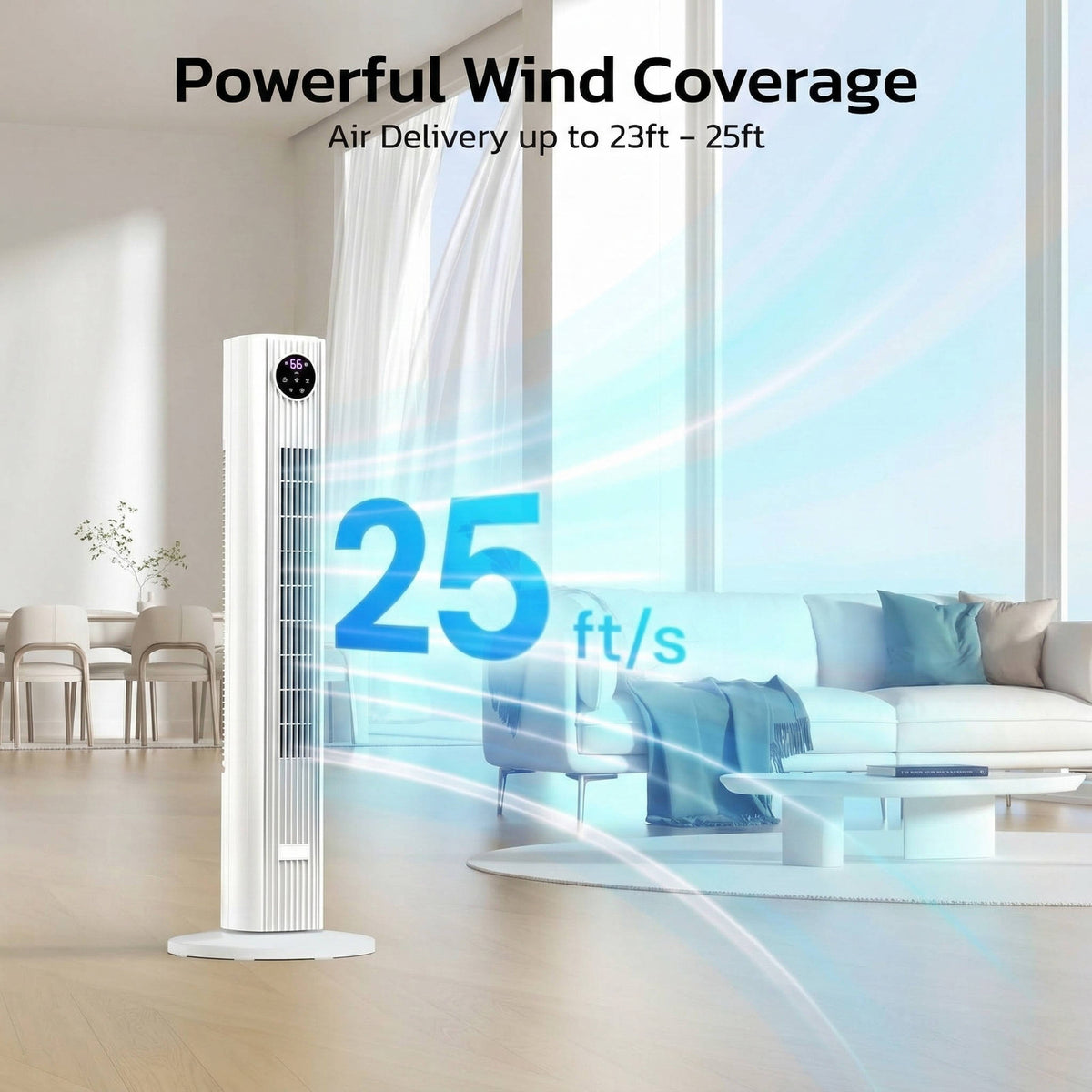Tower Fan with Remote Control, 90° Oscillation, Quiet, 4 Speeds, Timer for Bedroom and Living Room | Sansoti