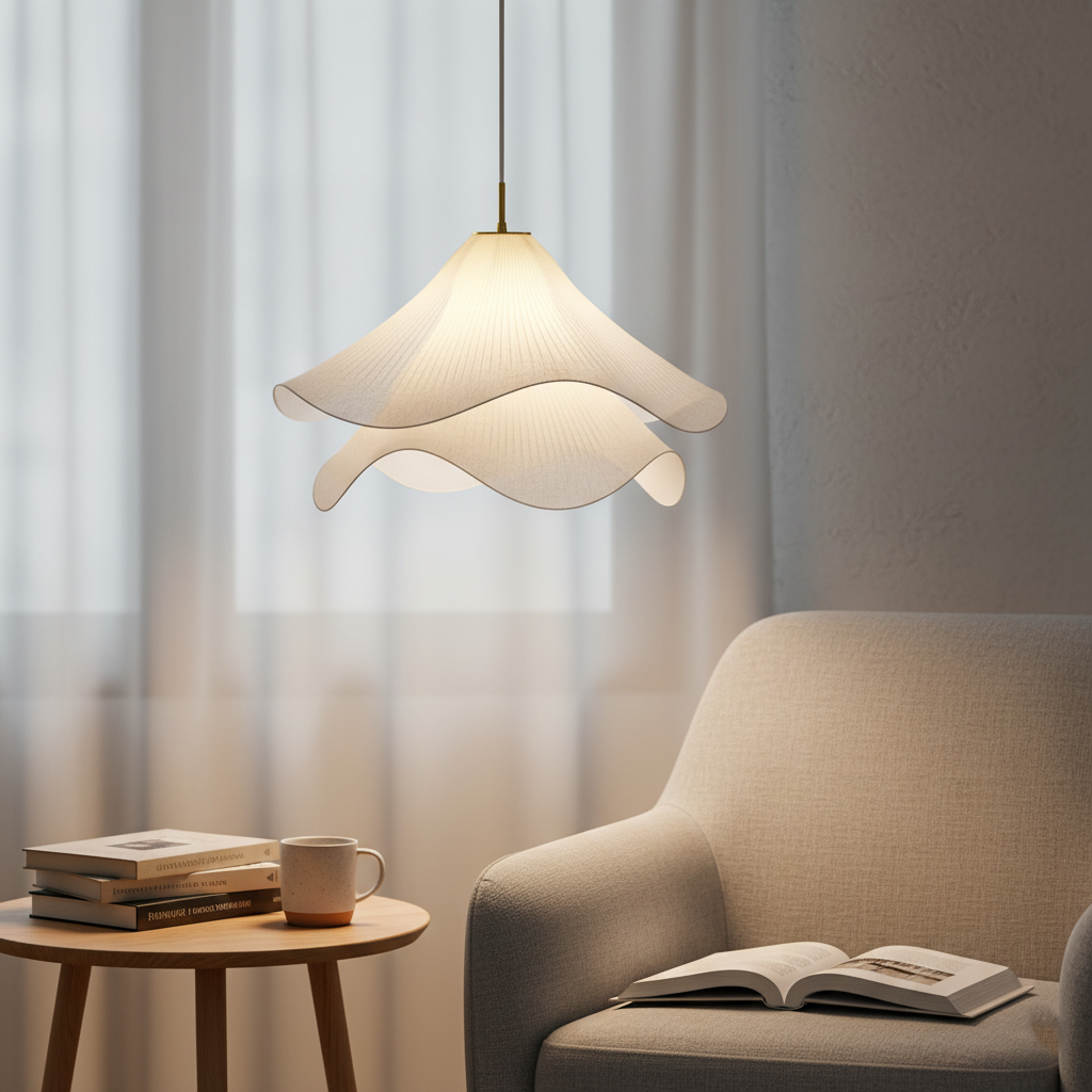 Hängelampe Japandi Stoff Rund Skandinavisch Design E27 40-80cm Warmes Licht | Sansoti