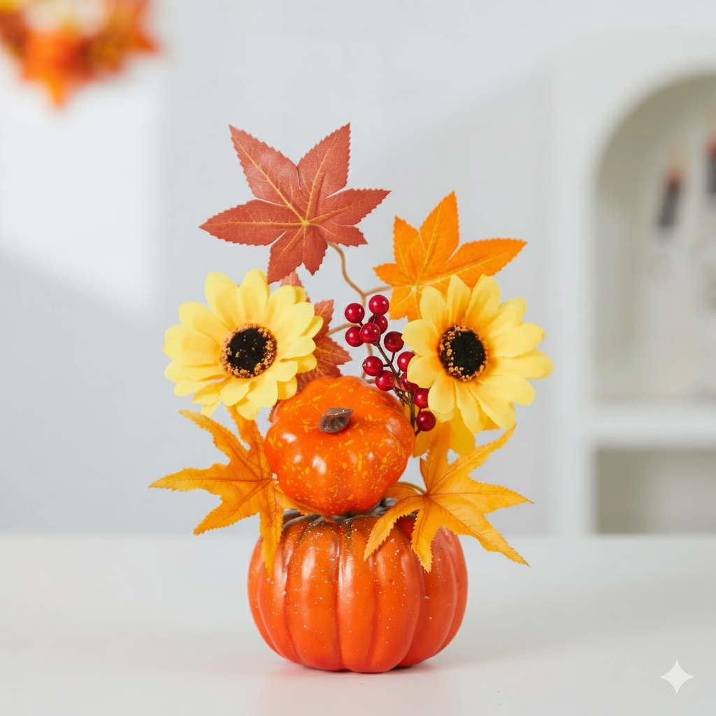 Autumn decorations with Pumpkins and Maple Leaves – Realistic Fall Arrangements for a Warm, Atmospheric Interior | Sansoti