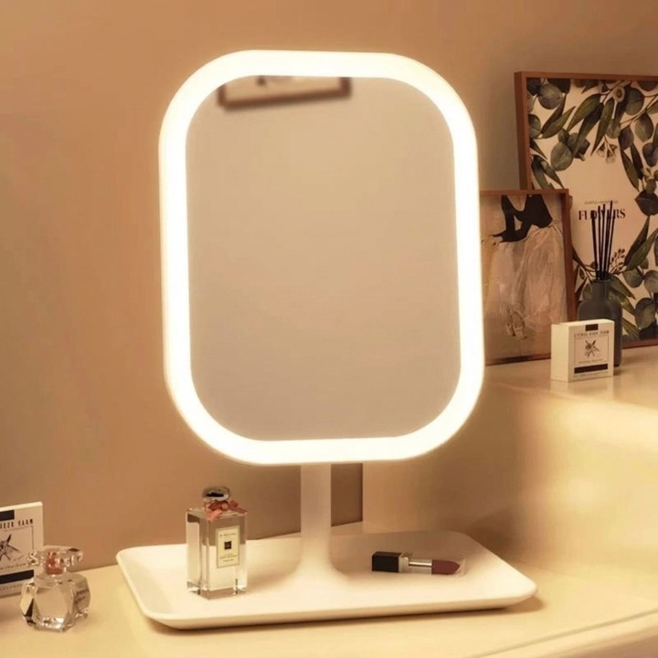 Illuminated Makeup Mirror with 3 Light Modes Dimmable Touch LED Table Model for Applying Makeup | Sansoti