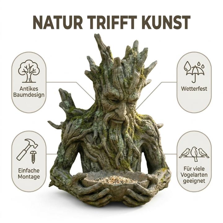 Vogelfutterschaal Baumgesicht Wandmontage Wetterfest Kunstharz Futterstation Gartendekoration Vogelfutter Wasserschale Natureffekt | Sansoti