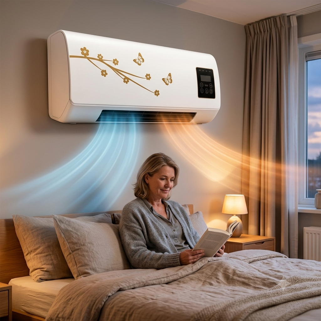 Electric Wall Heater for Guest Room 2-in-1 with Cooling Wall-Mounted Gold Floral Design Quiet | Sansoti