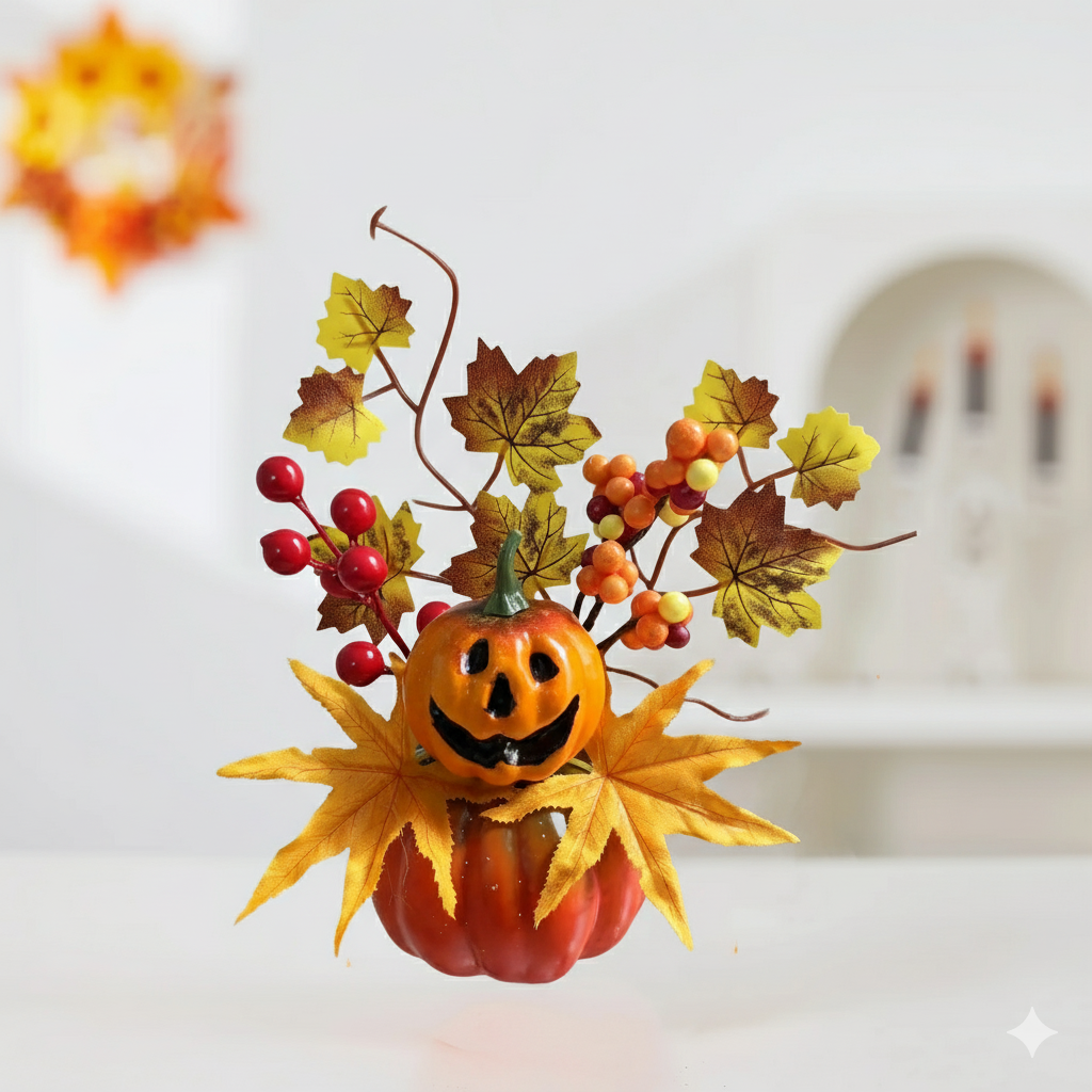 Autumn decorations with Pumpkins and Maple Leaves – Realistic Fall Arrangements for a Warm, Atmospheric Interior | Sansoti