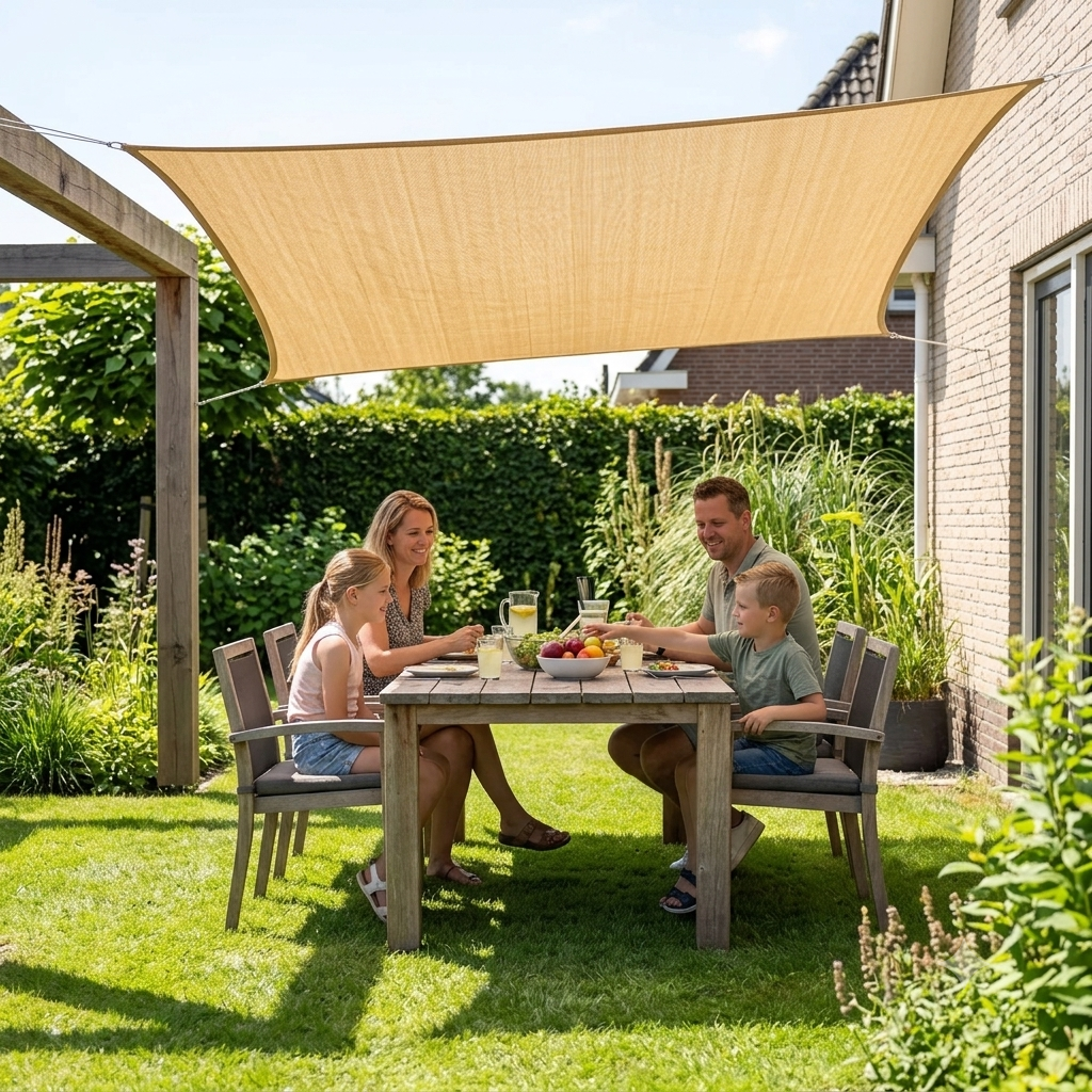 Rectangular Sun Sail 185 g/m² Beige Patio Garden Shade Cloth Water-Repellent Sun Protection Pool Canopy | Sansoti