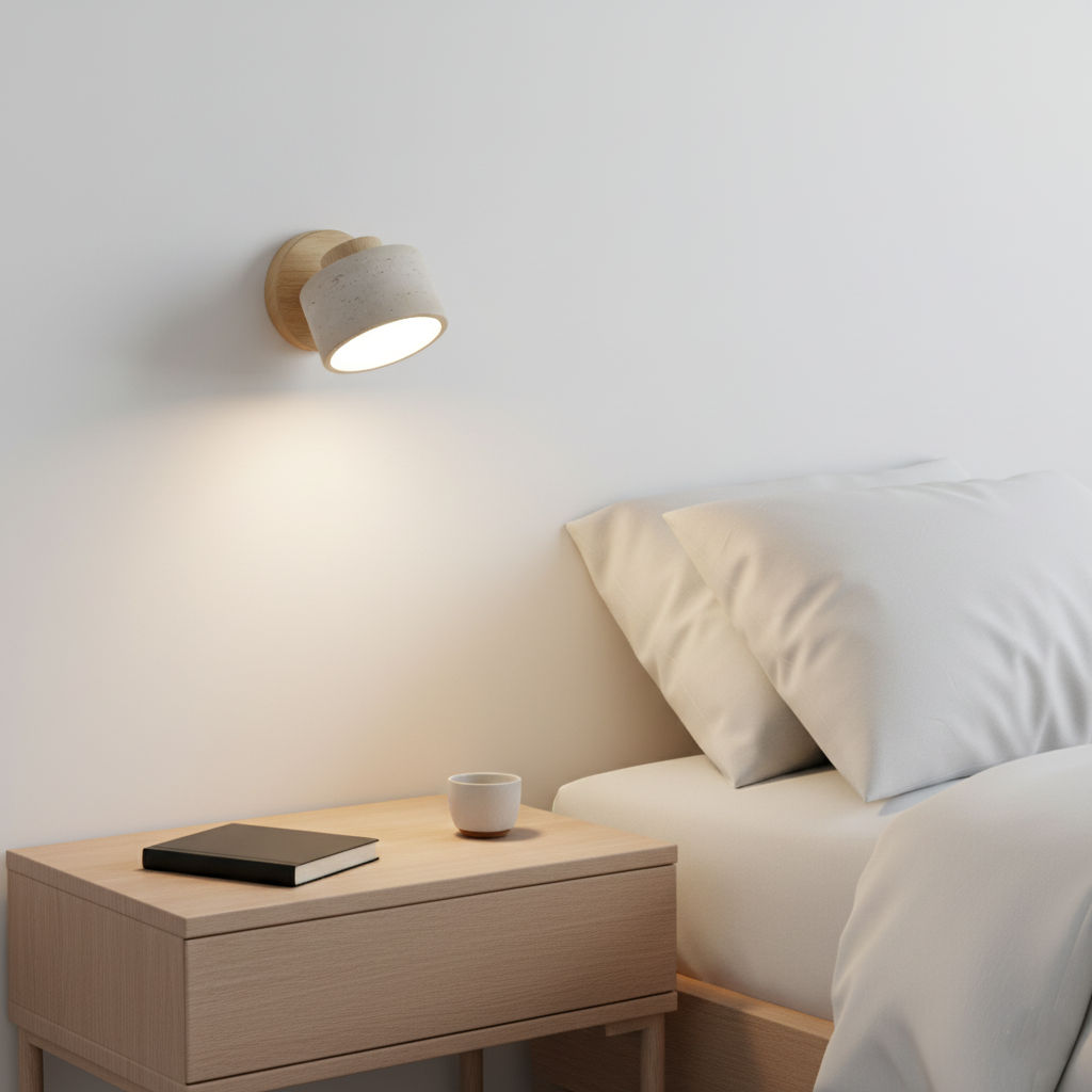 Wall Lamp Travertine Stone LED E27 3000K Japandi Compact Round | Sansoti
