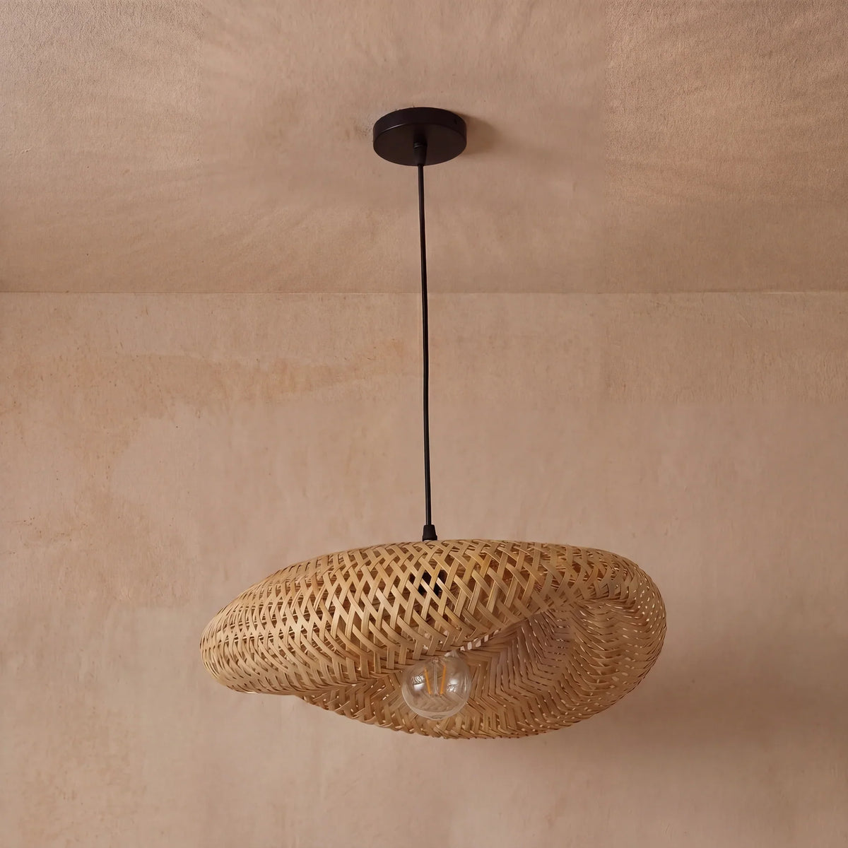 Geflochtene Bambus-Hängeleuchte E27 im skandinavischen Design für Esszimmer, Küche und Wohnzimmer, natürlich, Vintage und Boho | Sansoti