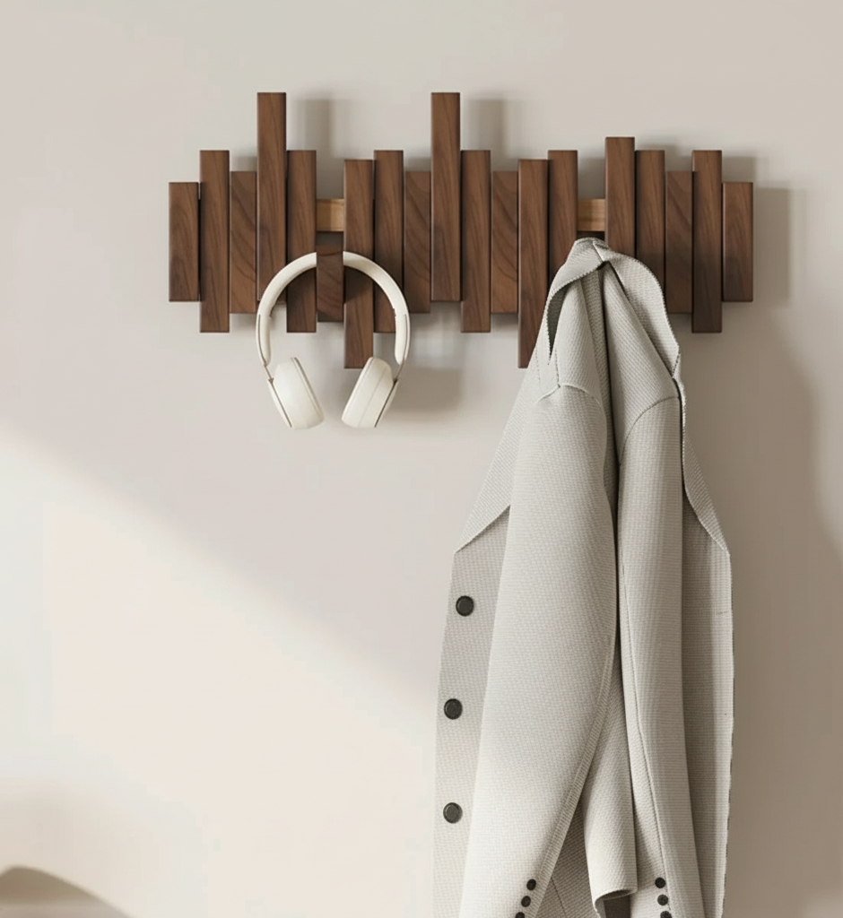 Houten Wandkapstok met Meerdere Haken Walnoot of Beuken Moderne Wandgarderobe voor Hal Slaapkamer en Gang | Sansoti