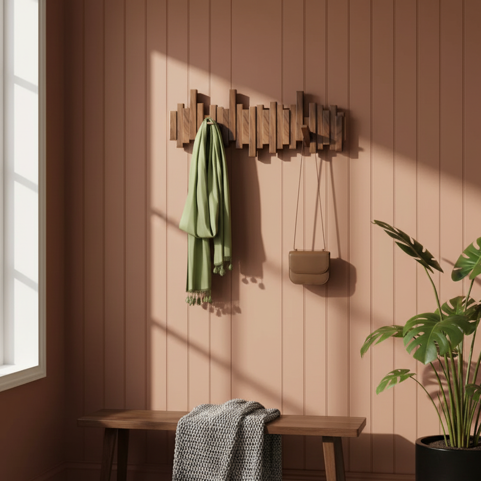 Wooden Wall-Mounted Coat Rack with Multiple Hooks Walnut or Beech Modern Wall Wardrobe for Hallway Bedroom and Corridor | Sansoti