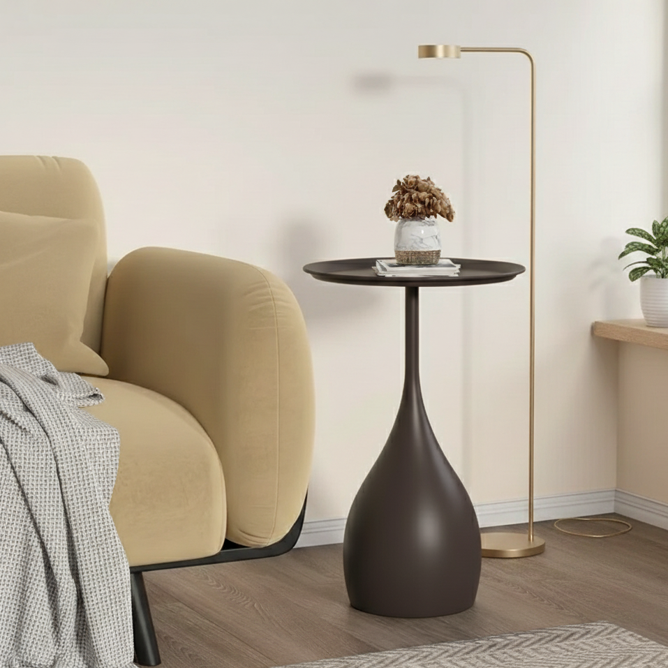 Round 40cm Side Table on Wheels, Metal Scandinavian Design, Sofa Table, Bedside Table for Living Room and Bedroom | Sansoti