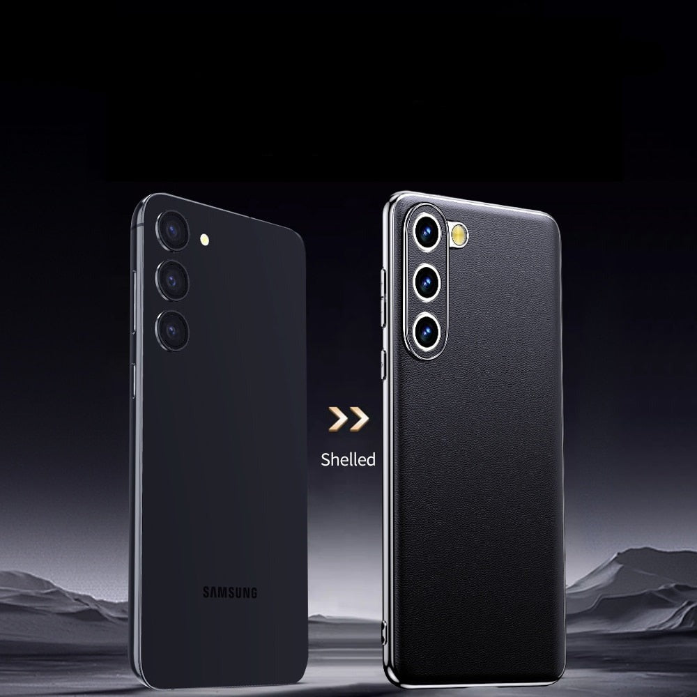 Smartphone-Hülle aus echtem Rindsleder mit metallisierten Seiten für Samsung Galaxy S21–S25 und Note 20, kabelloses Laden | Sansoti