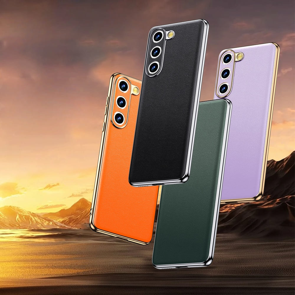 Smartphone-Hülle aus echtem Rindsleder mit metallisierten Seiten für Samsung Galaxy S21–S25 und Note 20, kabelloses Laden | Sansoti