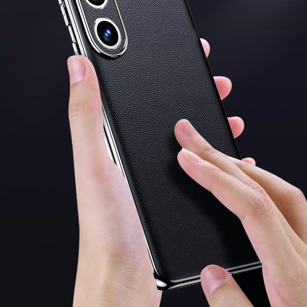 Smartphone-Hülle aus echtem Rindsleder mit metallisierten Seiten für Samsung Galaxy S21–S25 und Note 20, kabelloses Laden | Sansoti