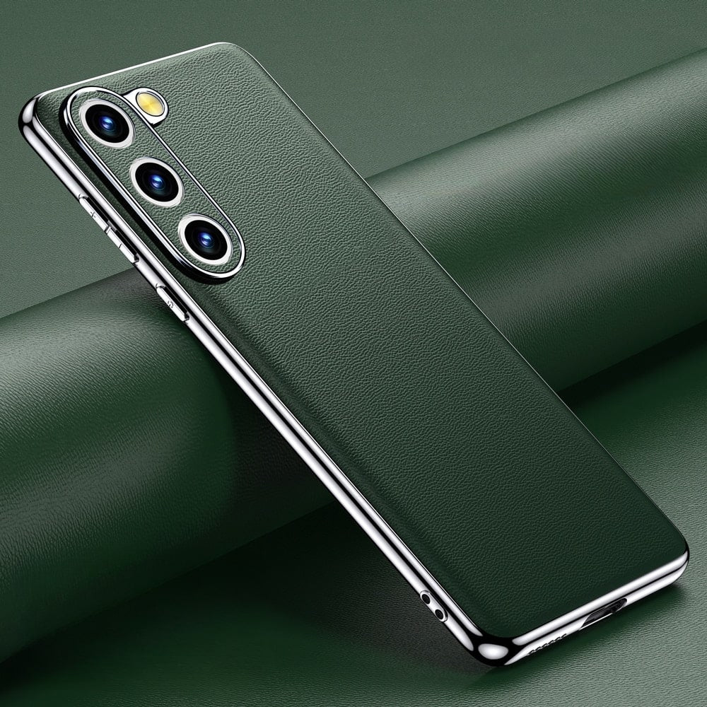 Smartphone-Hülle aus echtem Rindsleder mit metallisierten Seiten für Samsung Galaxy S21–S25 und Note 20, kabelloses Laden | Sansoti
