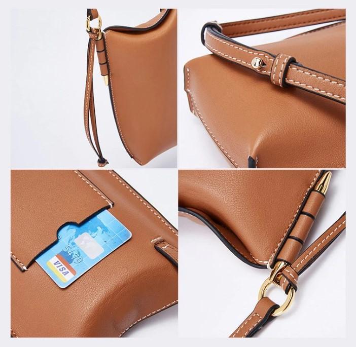 Compact Leather Phone Bag with Shoulder Strap Crossbody Phone Pouch for Women Card Holder Wallet Hands-Free | Sansoti
