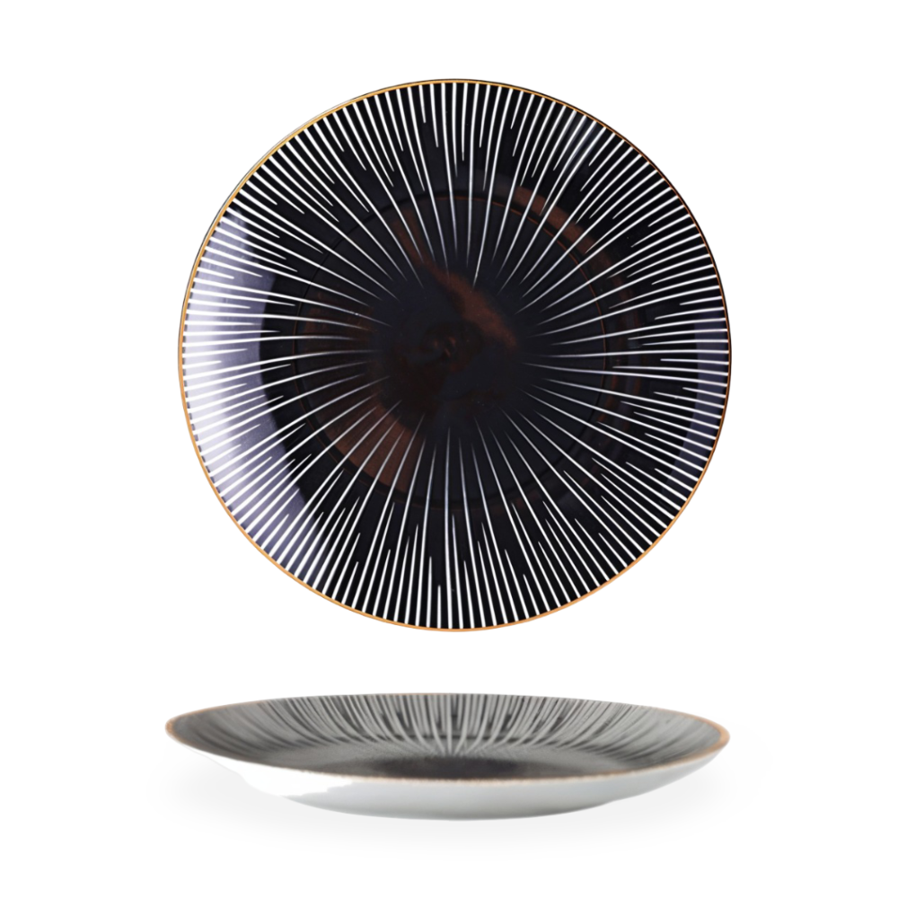 Porseleinen Bord Geometrisch Zwart Wit Goudrand Decoratief Tafelservies Set | Sansoti