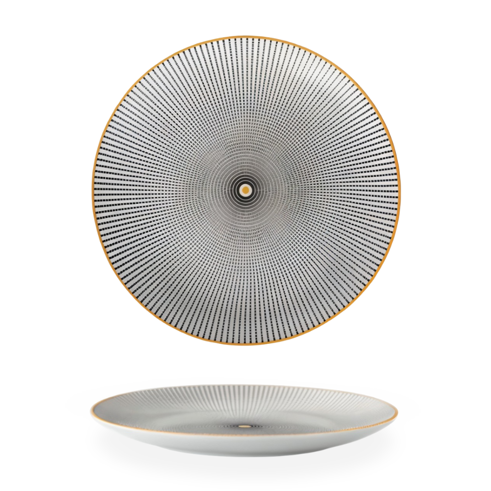Porseleinen Bord Geometrisch Zwart Wit Goudrand Decoratief Tafelservies Set | Sansoti