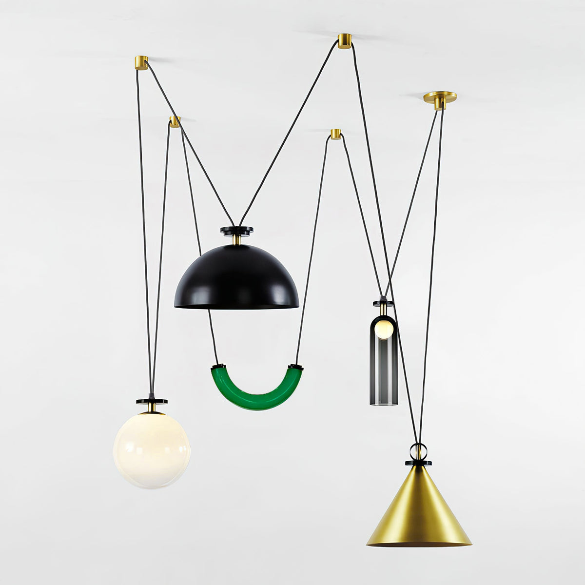 Modular geometric chandelier with abstract shapes | Sansoti