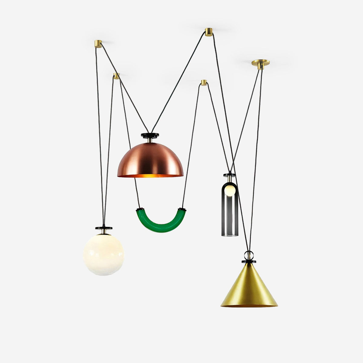 Modular geometric chandelier with abstract shapes | Sansoti