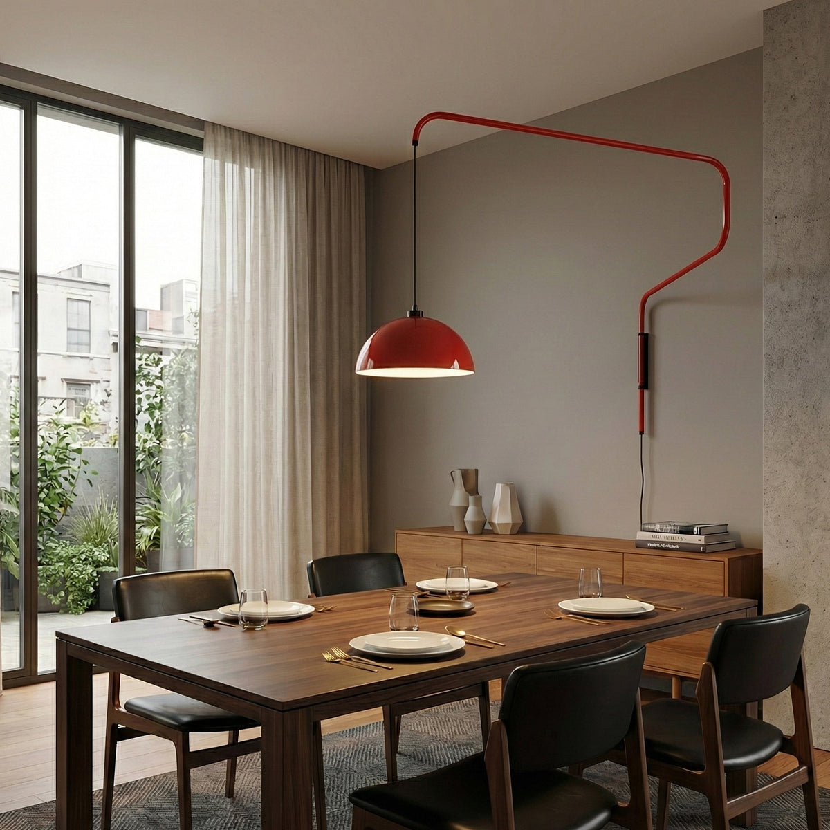 Geometric Wall Lamp Plug-In with Dim Function – Red & Black Metal Design – 3 Sizes S/M/L | Sansoti