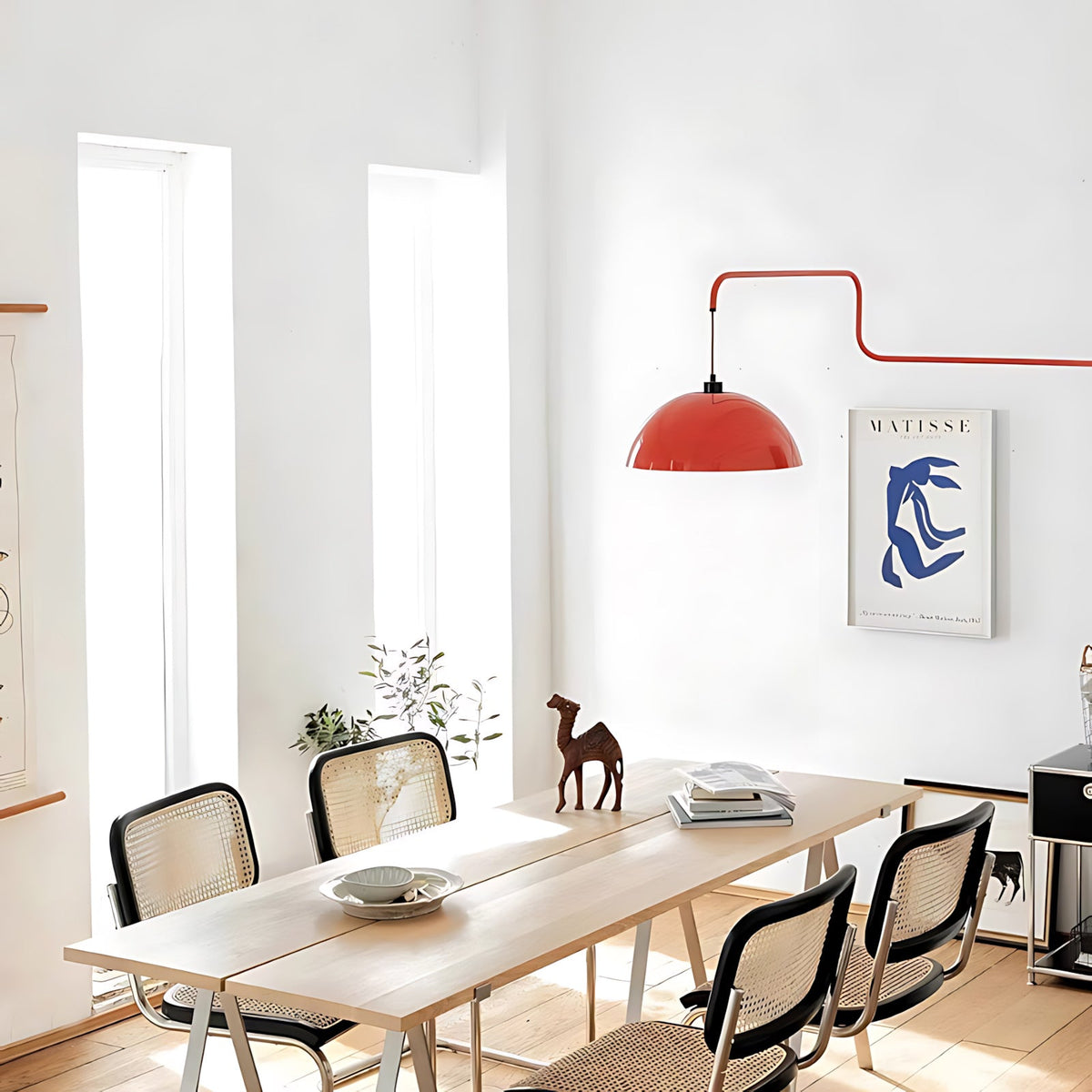 Geometric Wall Lamp Plug-In with Dim Function – Red & Black Metal Design – 3 Sizes S/M/L | Sansoti