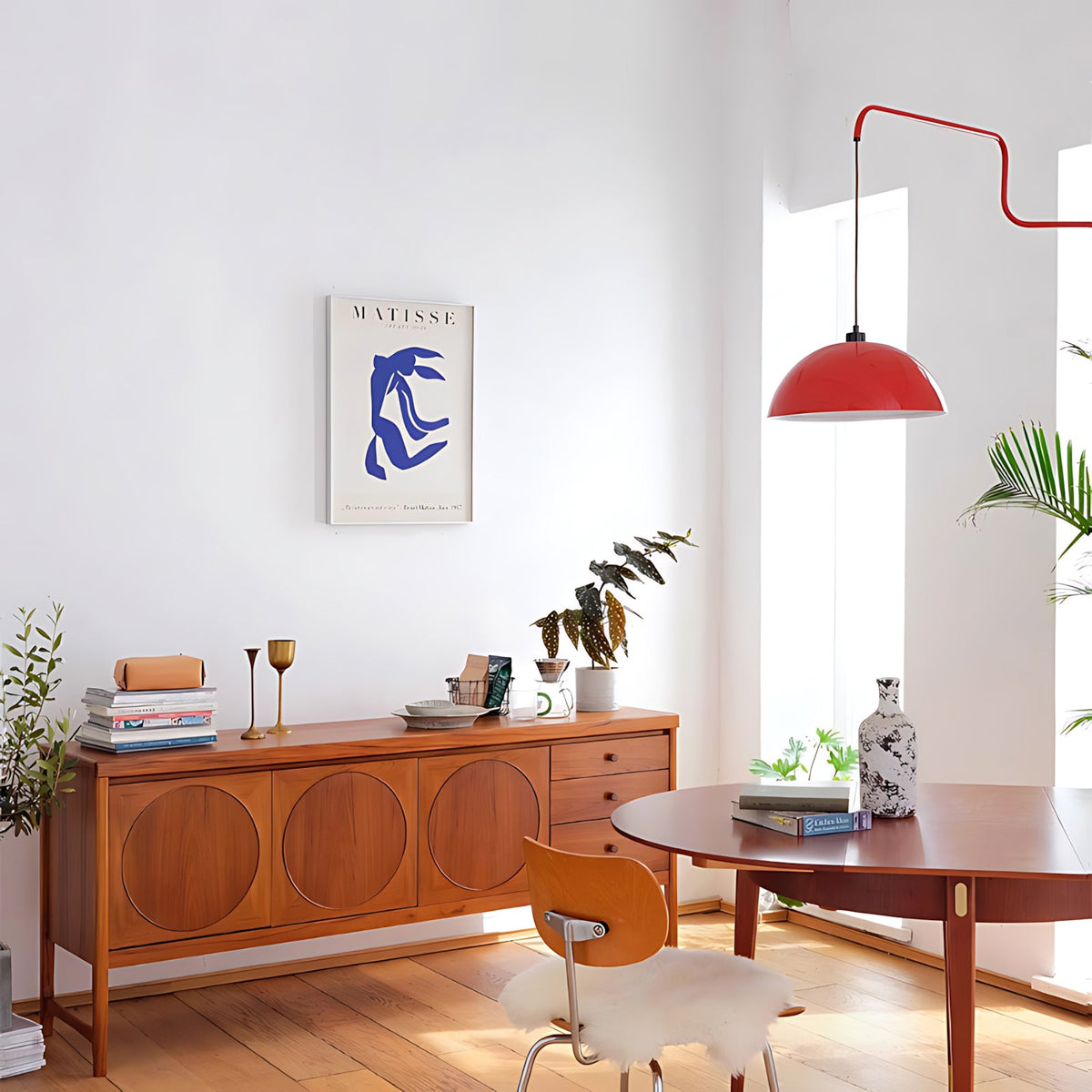 Geometric Wall Lamp Plug-In with Dim Function – Red & Black Metal Design – 3 Sizes S/M/L | Sansoti