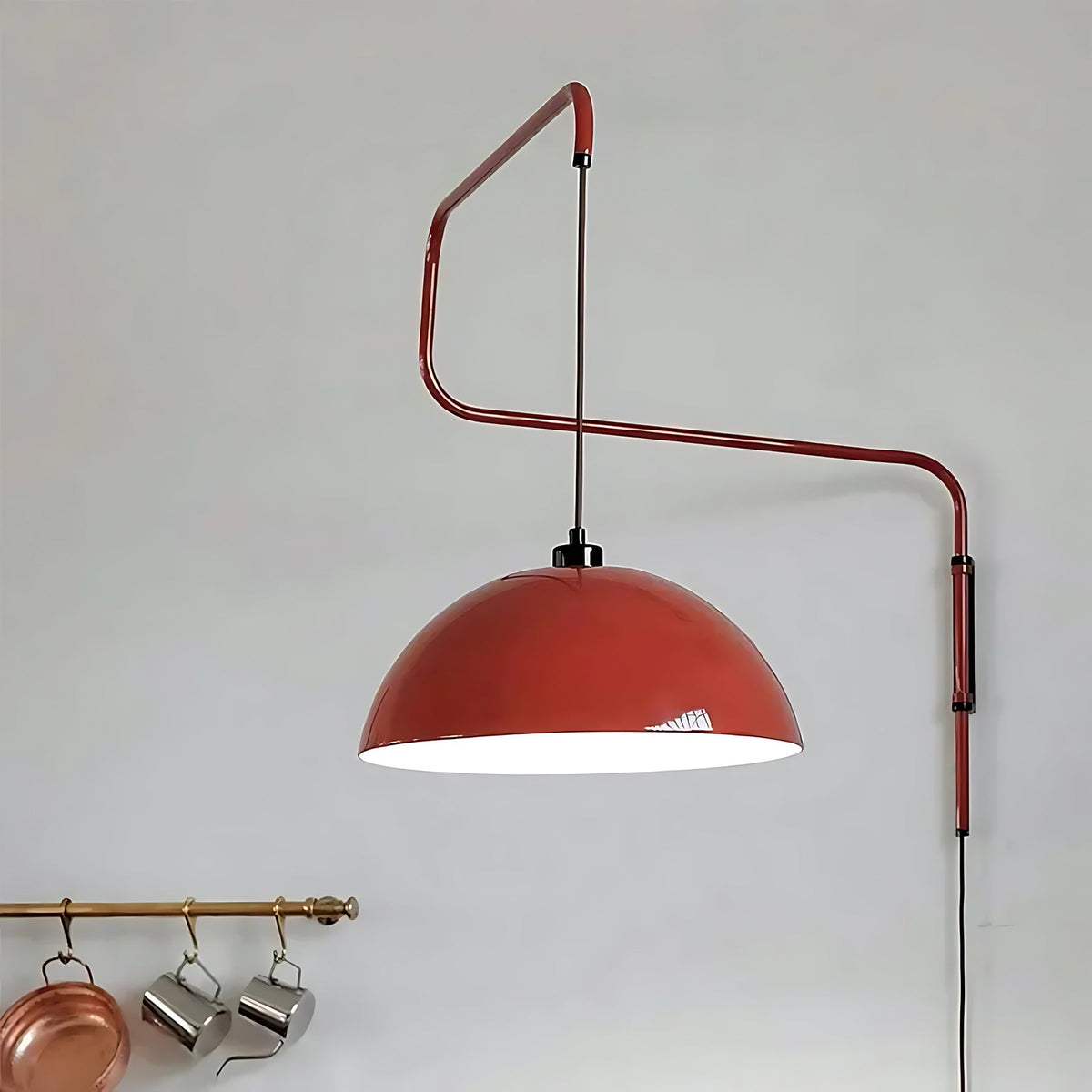 Geometric Wall Lamp Plug-In with Dim Function – Red & Black Metal Design – 3 Sizes S/M/L | Sansoti