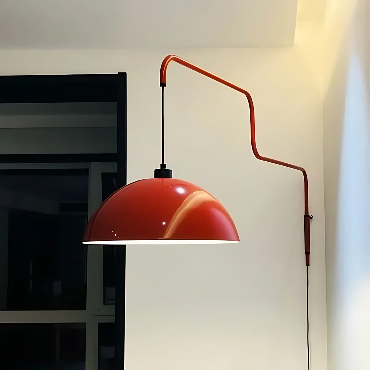 Geometric Wall Lamp Plug-In with Dim Function – Red & Black Metal Design – 3 Sizes S/M/L | Sansoti