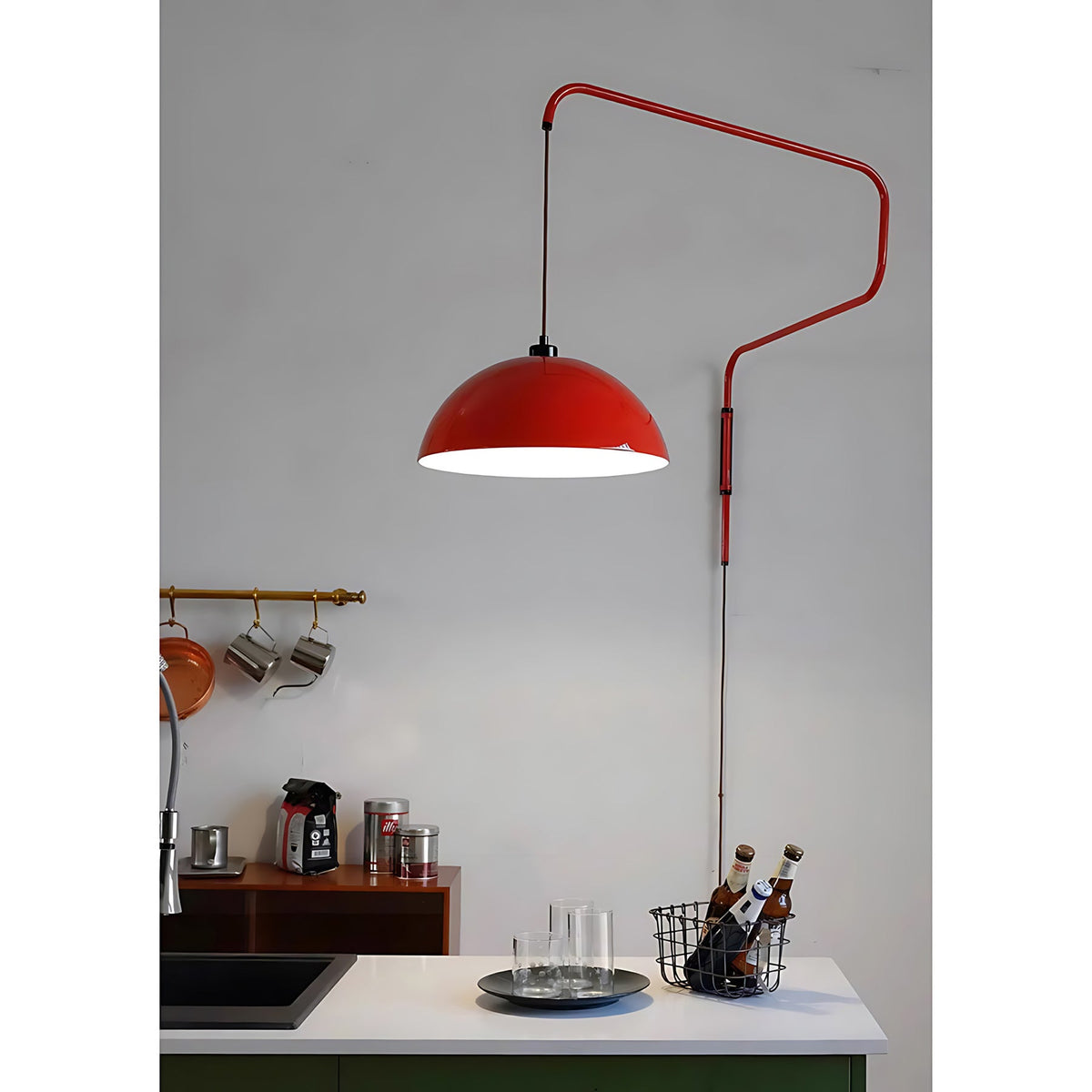 Geometric Wall Lamp Plug-In with Dim Function – Red & Black Metal Design – 3 Sizes S/M/L | Sansoti